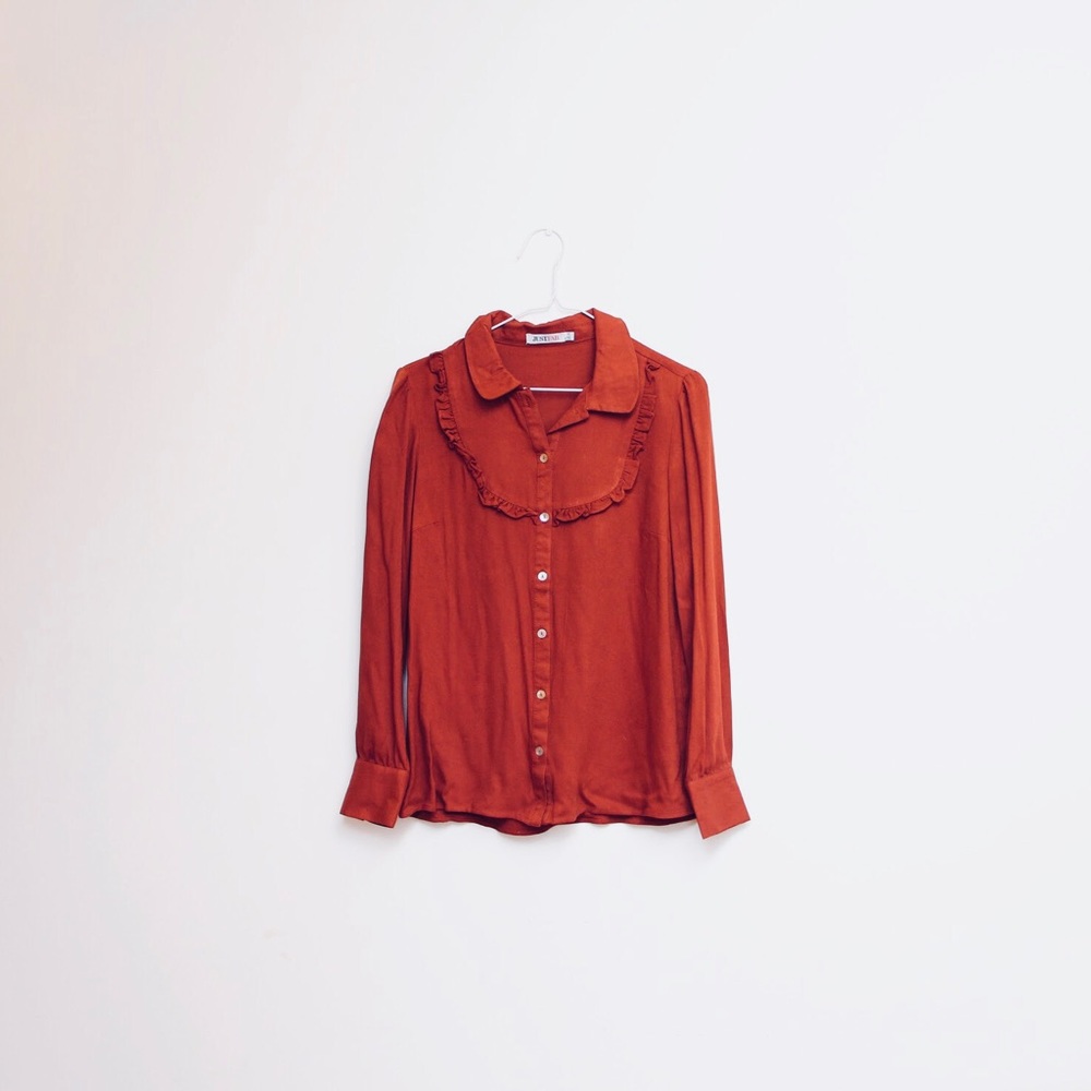 JustFab Ruffle Front Blouse